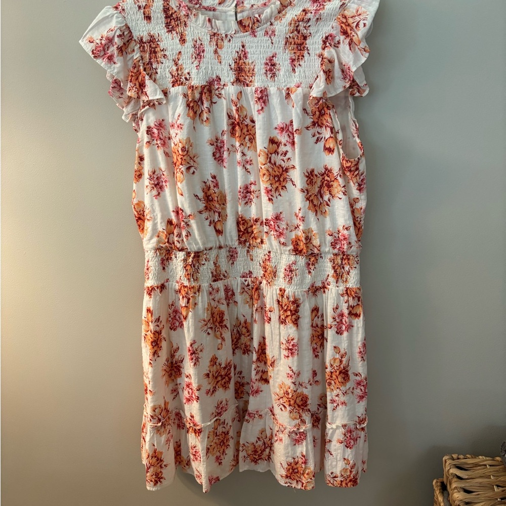 LOFT Orange and Brown Ruffled Tiered Sundress